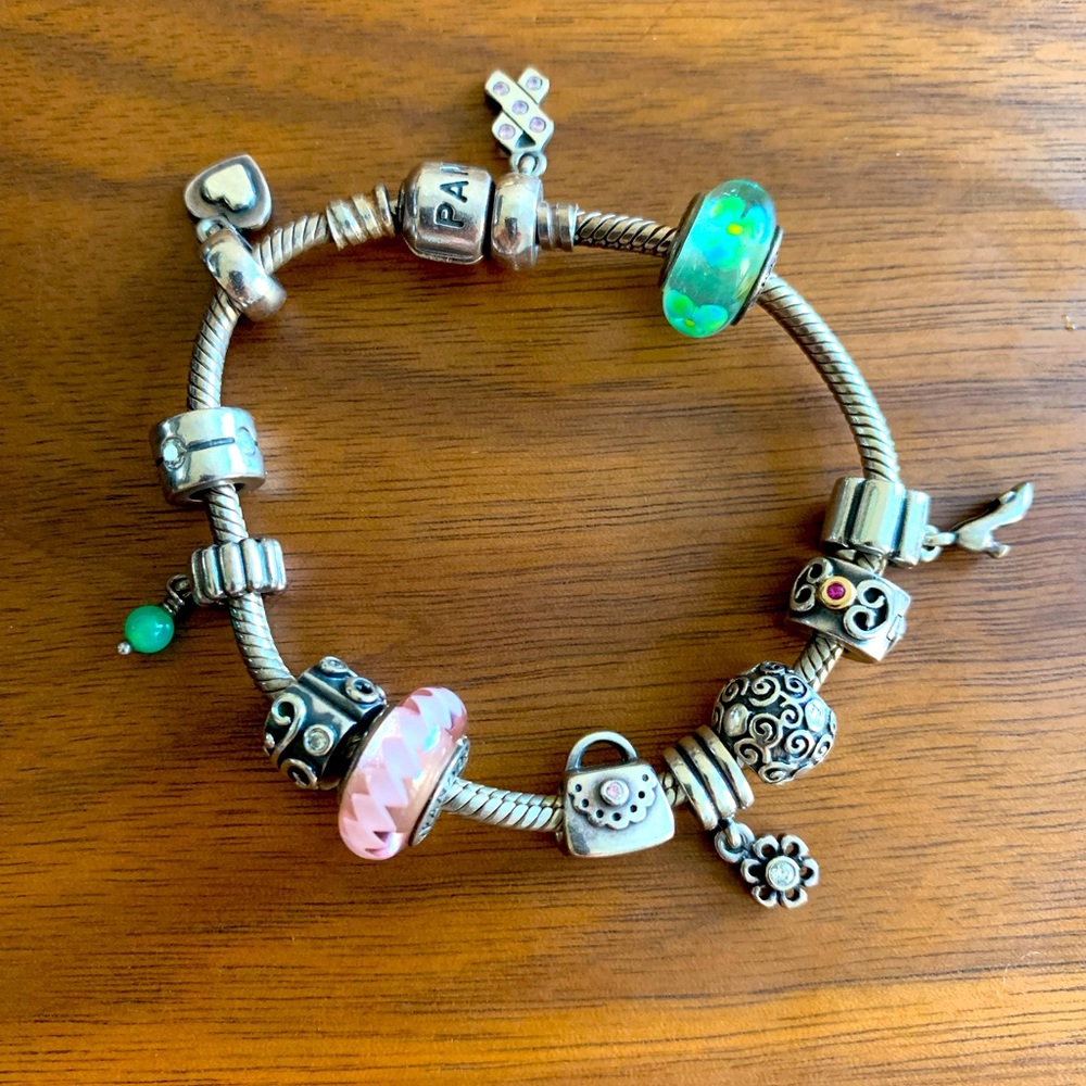 Pandora Bracelet with 12 charms (Authentic)